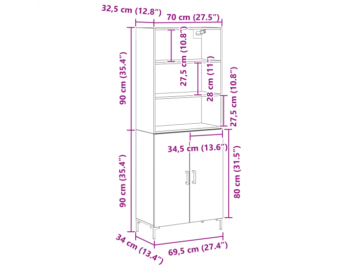 Sonata H Висок шкаф Черен дъб 69.5x34x180 см Инжинерна дървесина