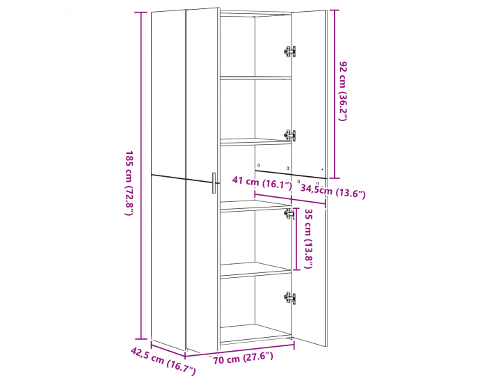 Sonata H Висок шкаф Черен дъб 70x42.5x185 см Инженерна дървесина