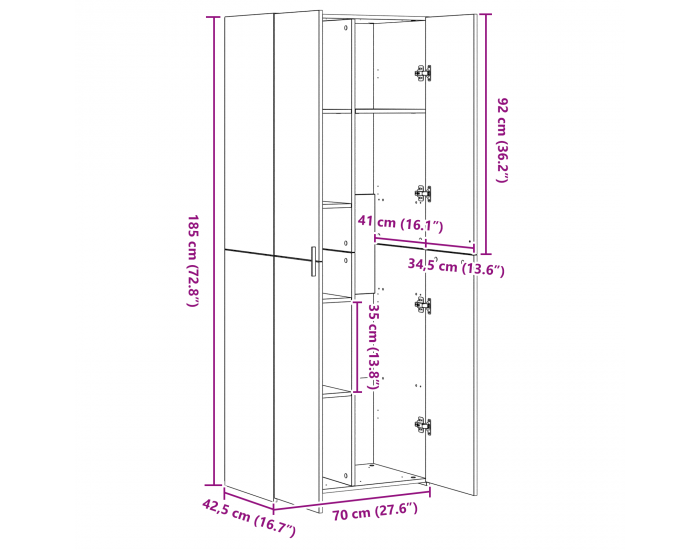 Sonata H Висок шкаф Стара дървесина 70x42.5x185 см Инженерна дървесина