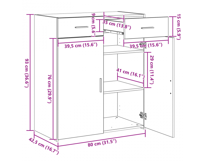 Sonata H съхранителен шкаф Черно дъбово 80x42.5x93.5 см Инженерна дървесина