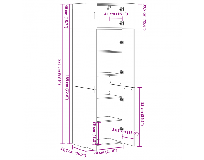 шкаф за съхранение Sonata H Черен дъб 70x42.5x225 см Инженерна дървесина