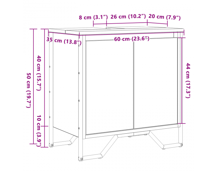 Sonata H Кабинет под мивка Artisan дъб 60x35x50 см Инженерна дървесина