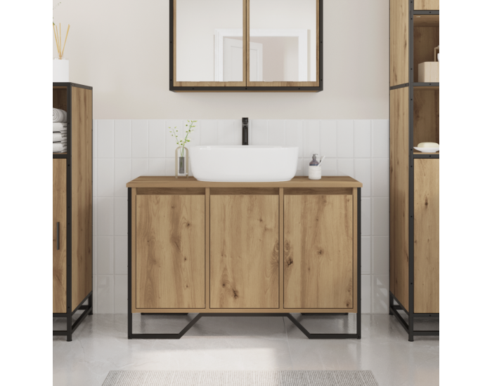 Sonata H Шкаф за мивка Масивен дъб 91x35x60 см Инженерна дървесина