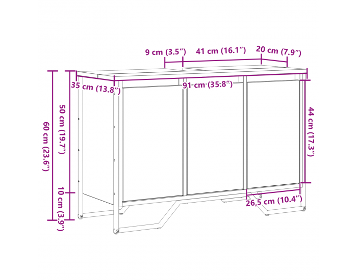 Sonata H Кабинет за мивка Черен дъб 91x35x60 см Инженерна дървесина