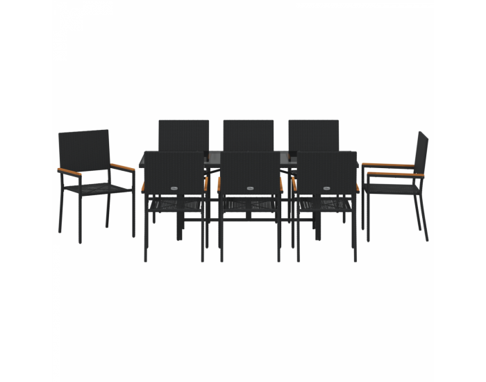 Sonata H 9-частен градински комплект черен полиратан