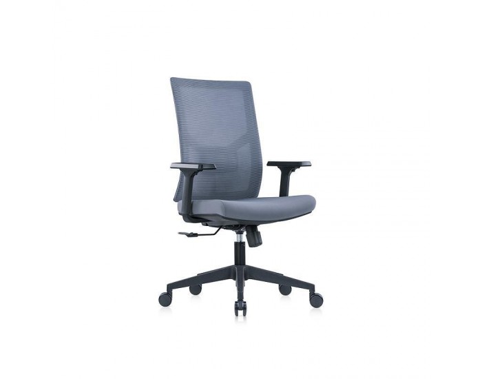 Ергономичен стол RFG Snow Black W, дамаска и меш, Multi-function механизъм, до 120 kg, светлосива седалка, светлосива облегалка