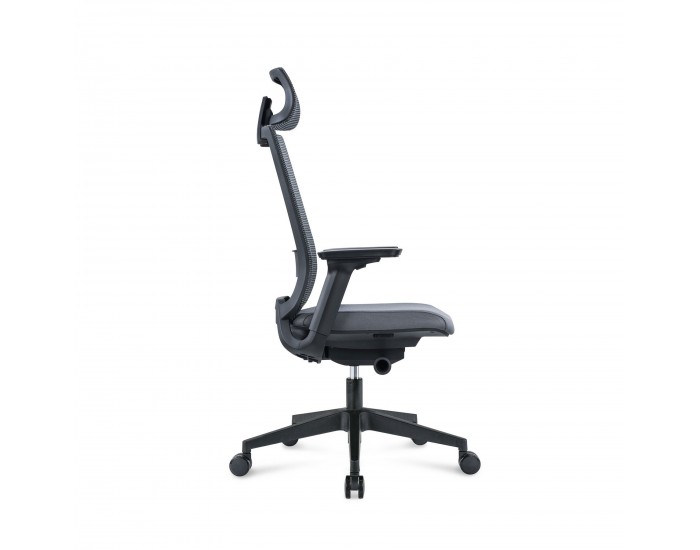 Ергономичен стол RFG Meteor X Black HB, дамаска и меш, до 130 kg, сива седалка, сива облегалка