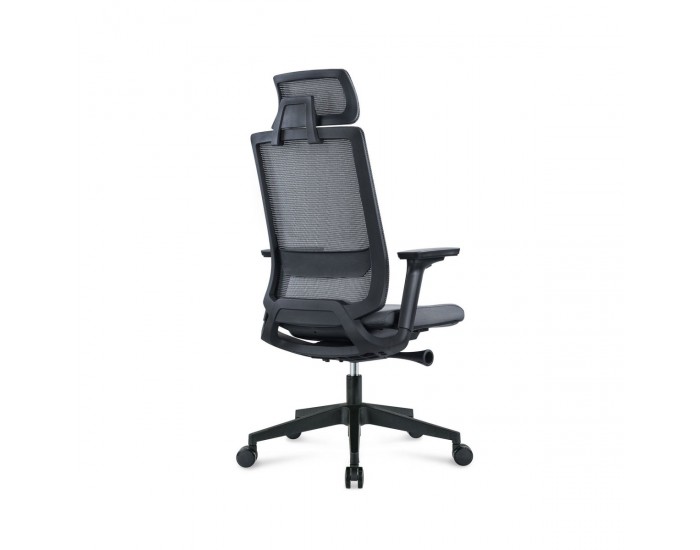 Ергономичен стол RFG Meteor X Black HB, дамаска и меш, до 130 kg, сива седалка, сива облегалка