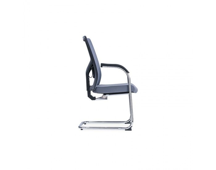 Посетителски стол RFG Snow Black M, дамаска и меш, до 120 kg, светлосива седалка, светлосива облегалка, 2 броя в комплект