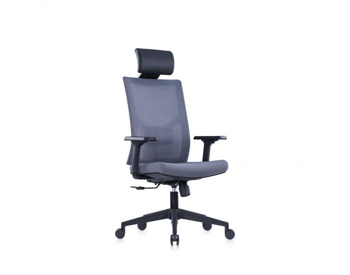 Ергономичен стол RFG Snow Black HB, дамаска и меш, Multi-function механизъм, до 120 kg, светлосива седалка, светлосива облегалка