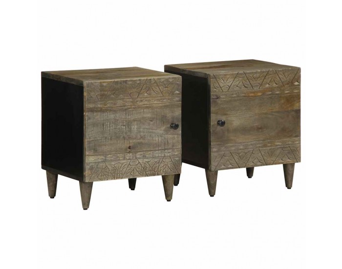 Sonata Noptiere 2 buc Gri deschis 40x33x46 cm Lemn masiv de mango