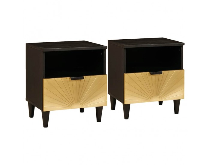 Sonata H Нощно шкафче с чекмедже 2 pcs Черен и златен 40 x 33 x 46 см