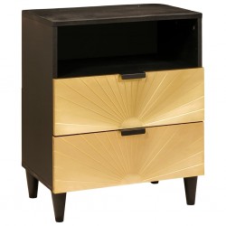 Sonata H Нощно шкафче Черен и златен 50 x 33 x 60 см мангово дърво масив - Noptiere