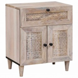 Sonata H Нощно шкафче с врата Бежово 50 x 33 x 60 см мангово дърво масив - Noptiere