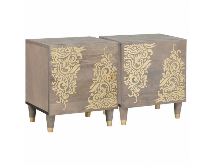 Sonata H Нощен шкаф 2 pcs Сив 40 x 33 x 46 см мангово дърво масив
