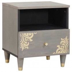 Sonata H Нощен шкаф с чекмедже Сив 40 x 33 x 46 см мангово дърво масив - Noptiere