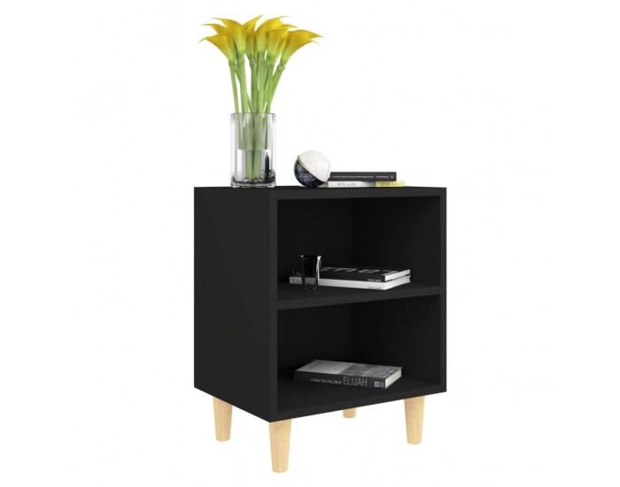 Sonata H Нощни шкафчета с крака от дървен масив 2 бр черни 40x30x50 см