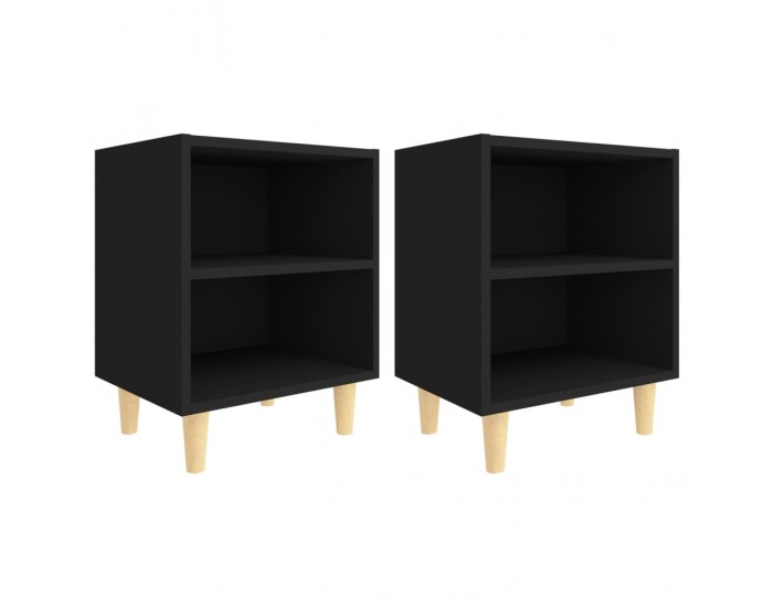 Sonata H Нощни шкафчета с крака от дървен масив 2 бр черни 40x30x50 см