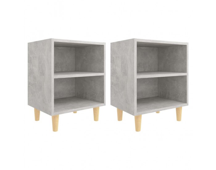 Sonata H Нощни шкафчета крака дърво масив 2 бр бетонно сиви 40x30x50 см