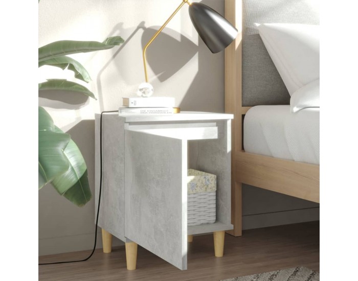 Sonata H Нощни шкафчета крака дърво масив 2 бр бетонно сиви 40x30x50 см