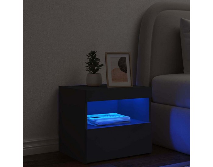 Sonata H Нощно шкафче с LED осветление, черни, 50x40x45 см
