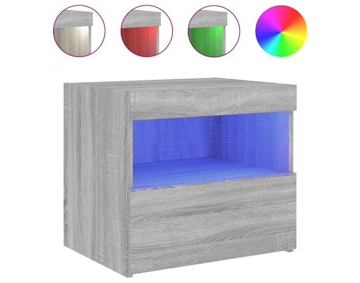Sonata H Нощно шкафче с LED осветление, сив сонома, 50x40x45 см
