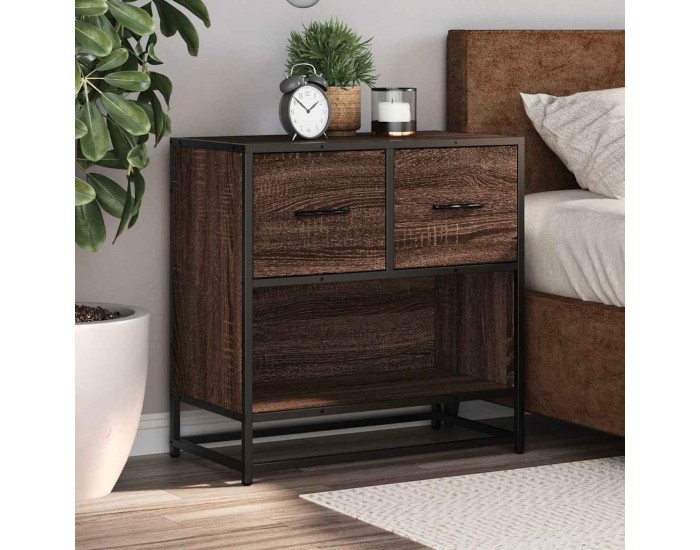 Sonata H Нощно шкафче Кафяв дъб 60x31x60 cm Изработена дървесина и метал