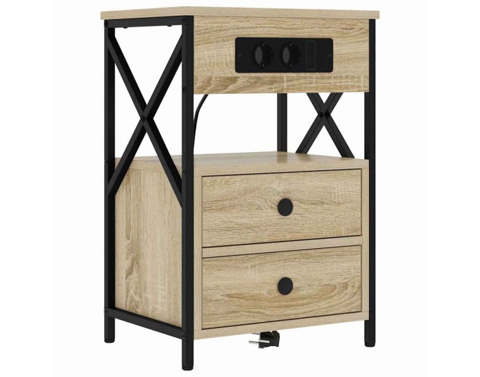 Sonata H Нощно шкафче с зарядна станция Сонома дъб 40 x 31 x 60 см