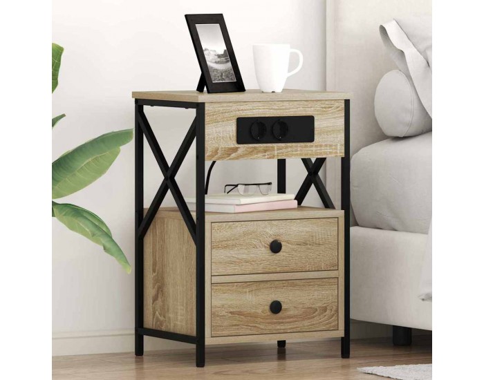 Sonata H Нощно шкафче с зарядна станция 2 pcs Сонома дъб 40 x 31 x 60 см