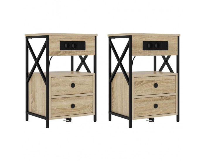 Sonata H Нощно шкафче с зарядна станция 2 pcs Сонома дъб 40 x 31 x 60 см