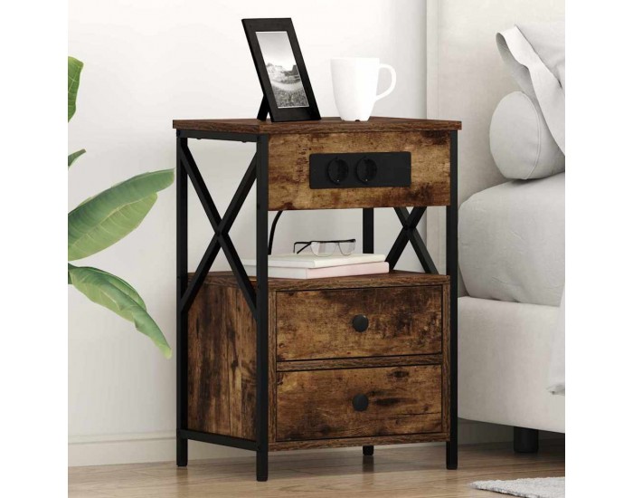 Sonata H Нощно шкафче с зарядна станция Димян дъб 40 x 31 x 60 см
