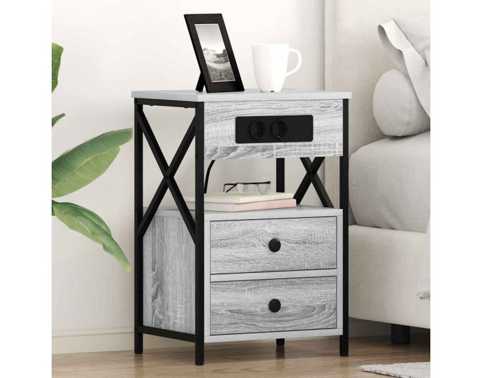 Sonata H Нощно шкафче с зарядна станция 2 pcs Сив сонома 40 x 31 x 60 см