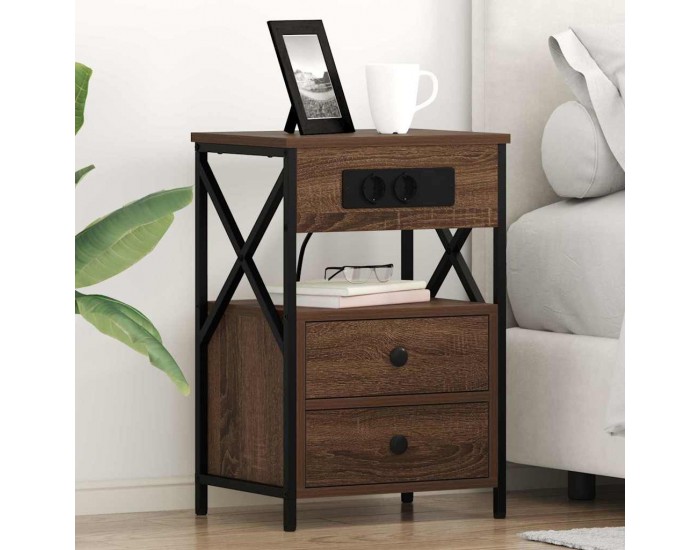 Sonata H Нощно шкафче с зарядна станция Кафяв дъб 40 x 31 x 60 см