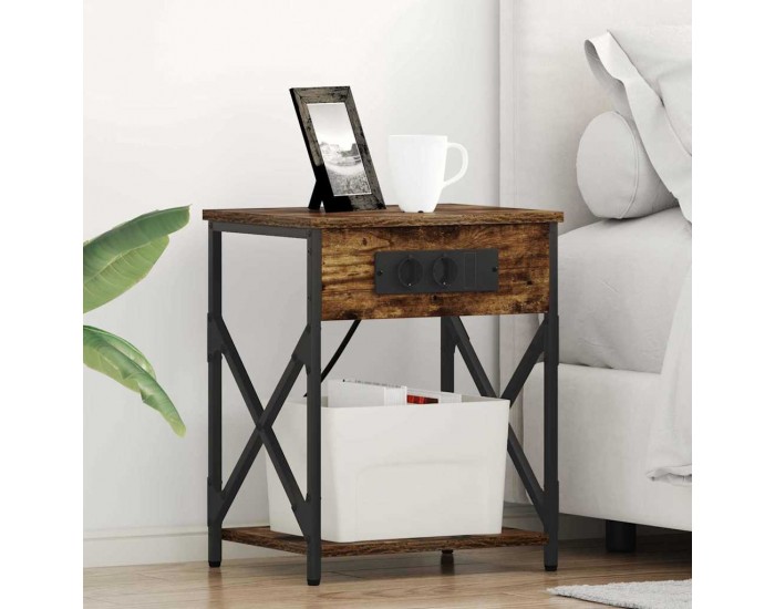 Sonata H Нощно шкафче с зарядна станция Опушен дъб 41 x 31 x 51 см