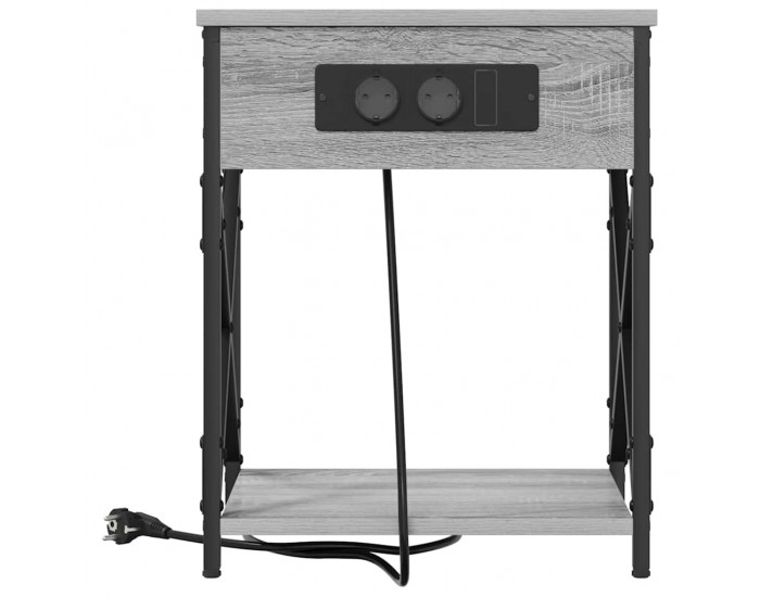 Sonata H Нощно шкафче с зарядна станция Сив сонома 41 x 31 x 51 см