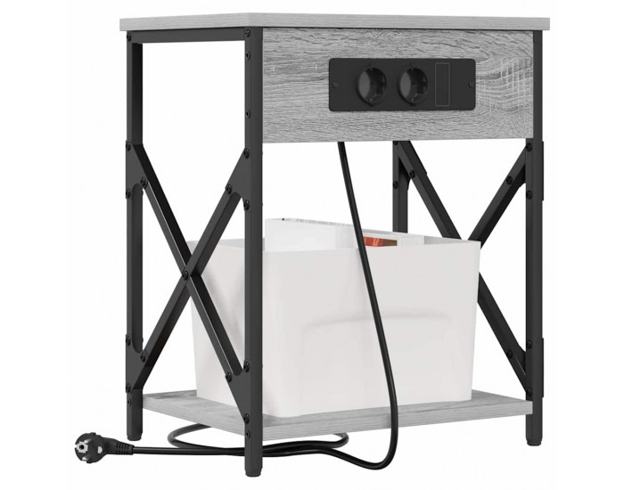 Sonata H Нощно шкафче с зарядна станция Сив сонома 41 x 31 x 51 см