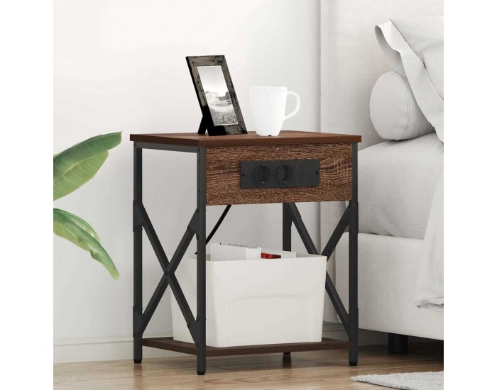 Sonata H Нощно шкафче с зарядна станция Кафяв дъб 41 x 31 x 51 см