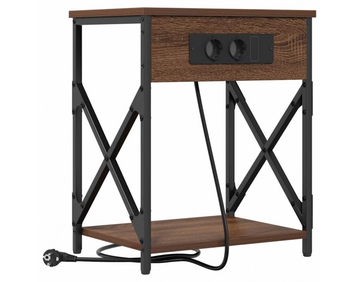 Sonata H Нощно шкафче с зарядна станция Кафяв дъб 41 x 31 x 51 см