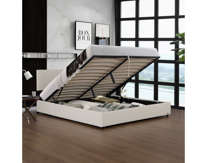 Тапицирано легло Juva Cord с ламелна рамка 180x200 см Beige Corium