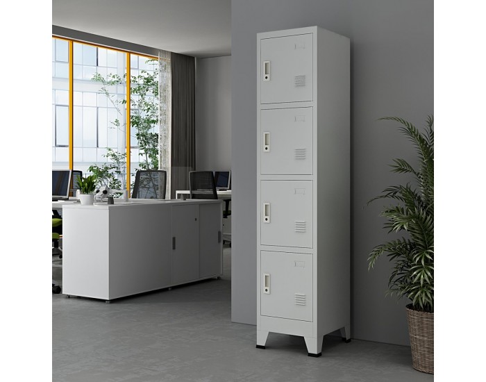 Шкаф Joroinen с 4 врати стоманен прахово боядисан 180x38x45 см сив []