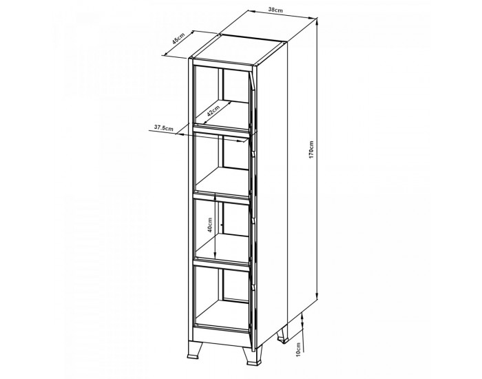 Шкаф Joroinen с 4 врати стоманен прахово боядисан 180x38x45 см сив []