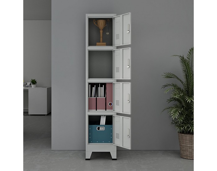 Шкаф Joroinen с 4 врати стоманен прахово боядисан 180x38x45 см сив []
