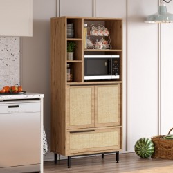 Кухненски шкаф Kvænangen 162x75x36 см дъб/ратан [] - Corpuri, vitrine, biblioteci modulare