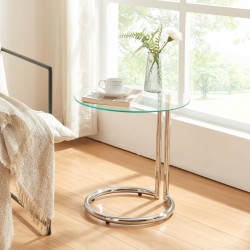 Помощна маса Ylivieska 46xØ45 см цвят хром/прозрачно стъкло [] - Măsuțe de living