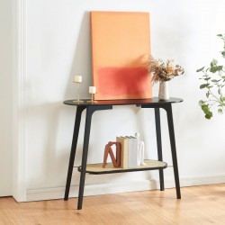 Конзолна маса Taivalkoski 100x35x80 см черен/изглед ратан [] - Sonata G