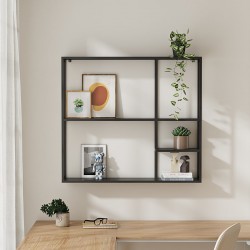 Стенен рафт Jämijärvi с 5 рафта, черен, мат [] - Living