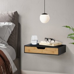 Стенен рафт Bokn с чекмедже, бамбук, черен [] - Living