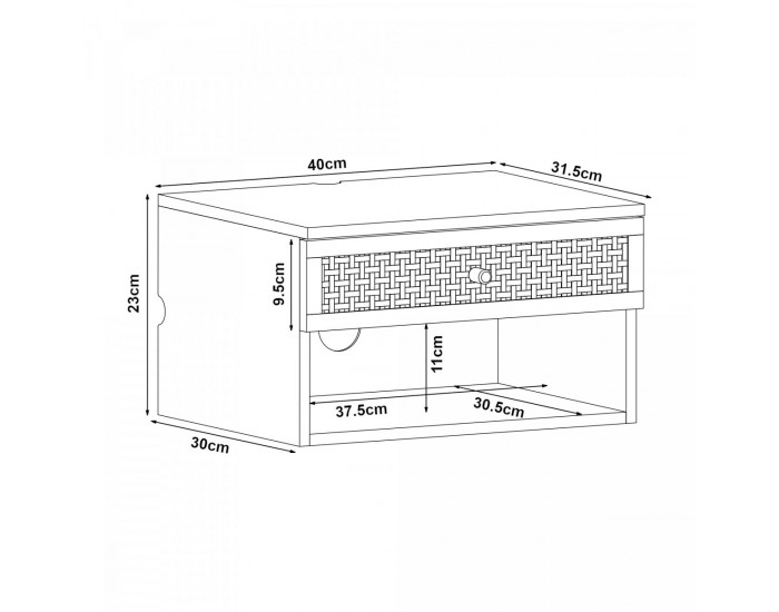 Стенен рафт Eiker с чекмедже 40x32x23 см дъб/ратан визия []