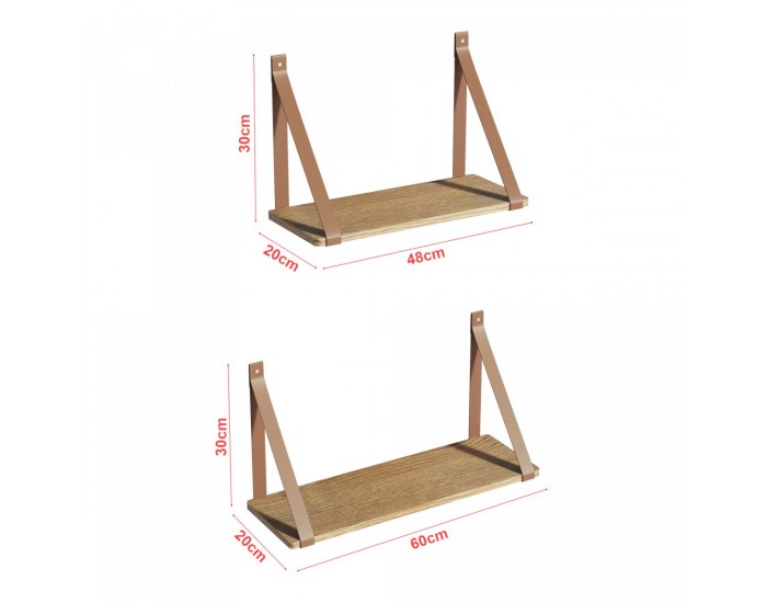 Комплект стенен рафт Utsira 48/60 x 20 x 30 см, 2 части, вид дъб/кафяв []