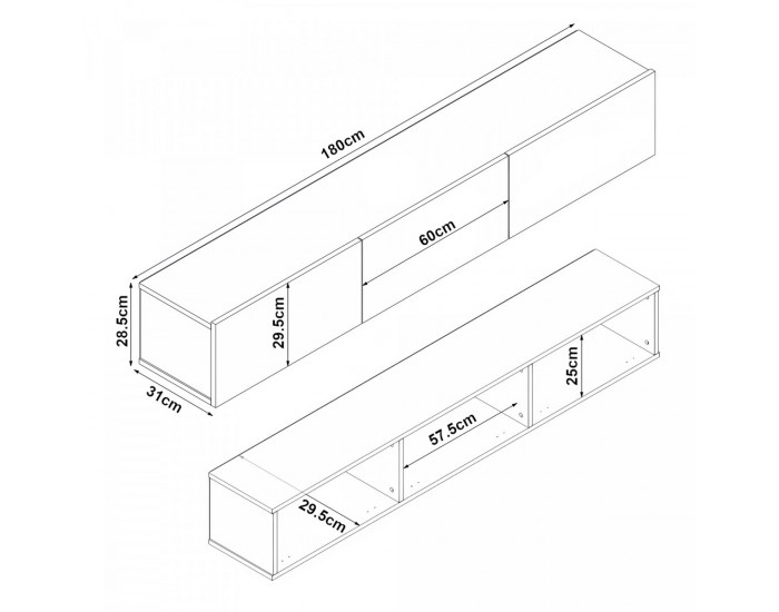 ТВ шкаф Вихти 180х31х29.5см Бял []
